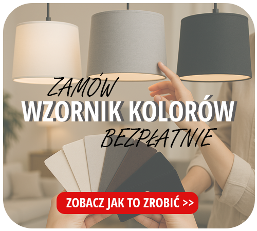 Zamów wzornik tkanin ➤ ➤ ➤ BEZPŁATNIE ➤ Wybierz dowolna kolorystykę lamp wiszących, nocnych, plafonów i lamp stojących ➤ ➤ ➤ ➤ ➤ tylko u producenta LYSNE.PL Nie wiesz na jaki kolor lampy się zdecydować? ✓ Zamów próbnik kolorów! ✓ Tylko u producenta oświetlenia LYSNE.PL ✓