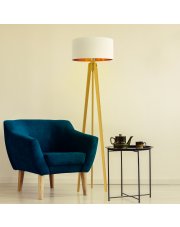 Dębowa lampa podłogowa z abażurem w stylu skandynawskim MIAMI GOLD