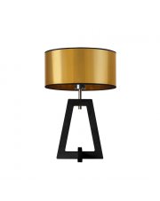 Loftowa lampa stołowa z drewnianą podstawą i złotym kloszem CLIO MIRROR
