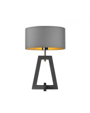 Szara lampka stołowa na drewnianej podstawie CLIO GOLD